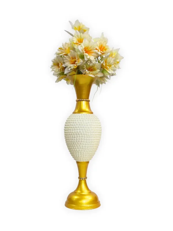 24 Inch moti flowers Fancy Flower Vase for Home Decoration | Big Size Flower Vase for Living Room Corner | 2 Feet Height Metal Vase | Fill Empty Space in Your Home | Golden | Pack of 1 - Image 3