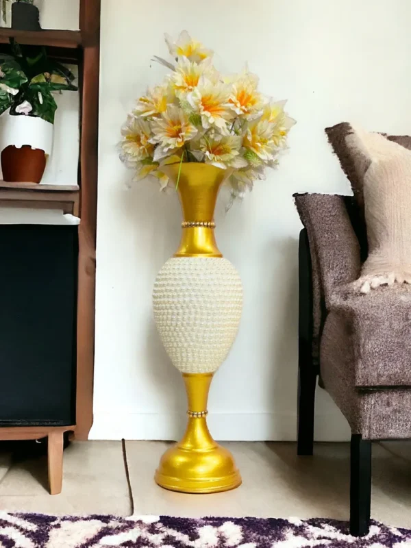 24_ Full Moti Golden Lifestyle 1 Fancy Flower Vase for Home Decoration | Big Size Flower Vase for Living Room Corner | 2 Feet Height Metal Vase | Fill Empty Space in Your Home | Golden | Pack of 1 - Image 6