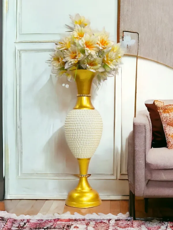 24_ Full Moti Golden Lifestyle 2 Fancy Flower Vase for Home Decoration | Big Size Flower Vase for Living Room Corner | 2 Feet Height Metal Vase | Fill Empty Space in Your Home | Golden | Pack of 1 - Image 8