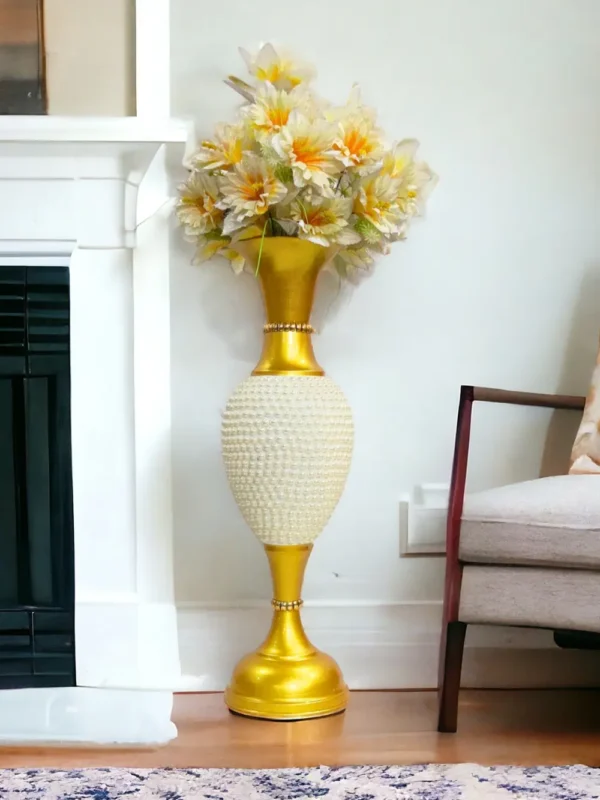 24_ Full Moti Golden Lifestyle 4 Fancy Flower Vase for Home Decoration | Big Size Flower Vase for Living Room Corner | 2 Feet Height Metal Vase | Fill Empty Space in Your Home | Golden | Pack of 1 - Image 7