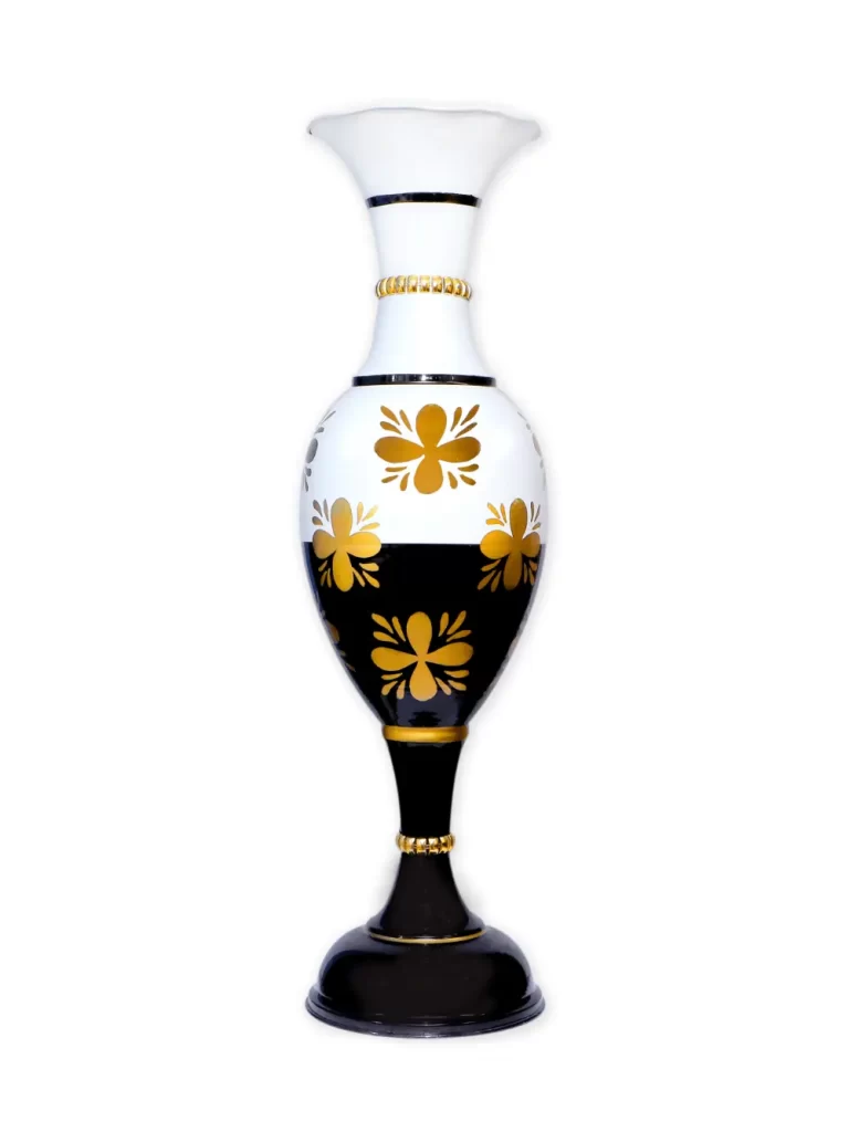24 inch Handmade Golden Color Flower Painted On Half Black And Half White Vase