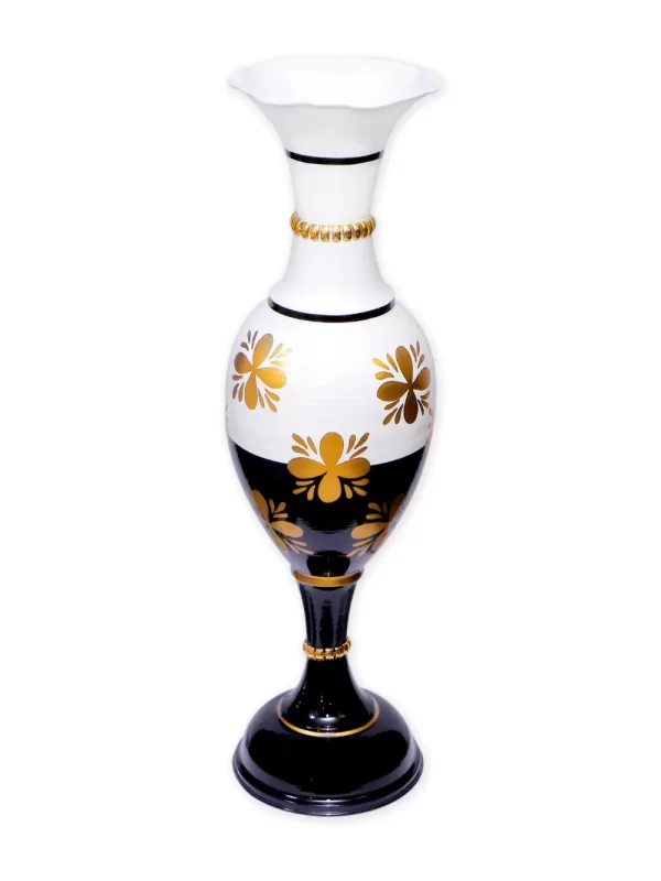 24 inch Handmade Golden Color Flower Painted On Half Black And Half White Vase top view