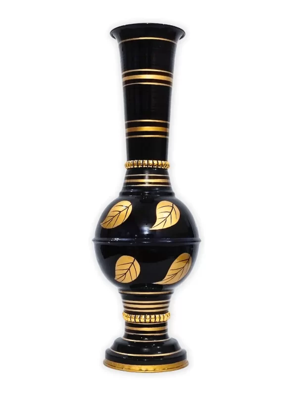 Stunning Handmade Matki Flower Vase with Golden Color Patta (Leaf) Design | Elegant 22-Inch Vase for Home Decor | Perfect for Wedding Centerpieces, Anniversary Gifts, and Birthday Presents - Black - Image 2