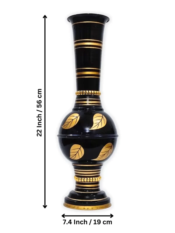 Stunning Handmade Matki Flower Vase with Golden Color Patta (Leaf) Design | Elegant 22-Inch Vase for Home Decor | Perfect for Wedding Centerpieces, Anniversary Gifts, and Birthday Presents - Black - Image 5