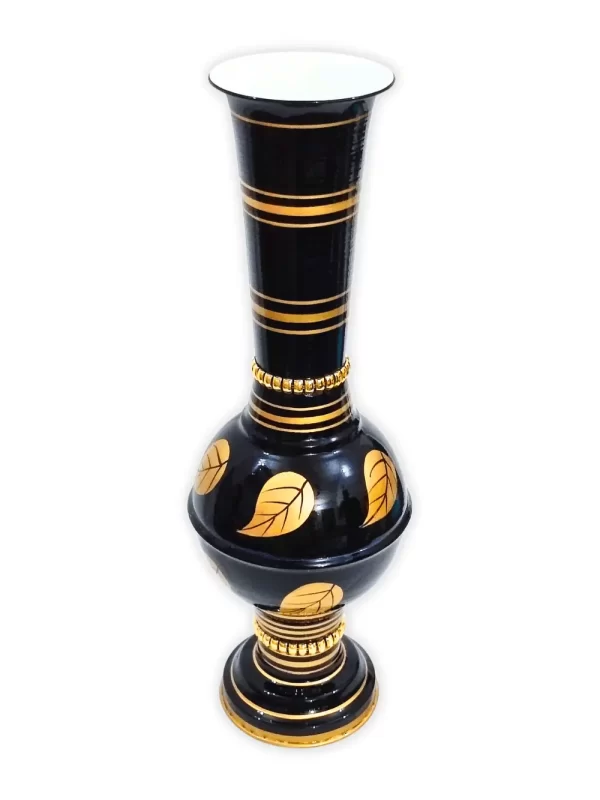 Stunning Handmade Matki Flower Vase with Golden Color Patta (Leaf) Design | Elegant 22-Inch Vase for Home Decor | Perfect for Wedding Centerpieces, Anniversary Gifts, and Birthday Presents - Black - Image 4