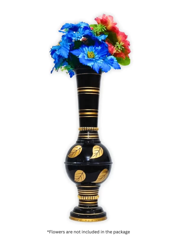 Stunning Handmade Matki Flower Vase with Golden Color Patta (Leaf) Design | Elegant 22-Inch Vase for Home Decor | Perfect for Wedding Centerpieces, Anniversary Gifts, and Birthday Presents - Black - Image 3