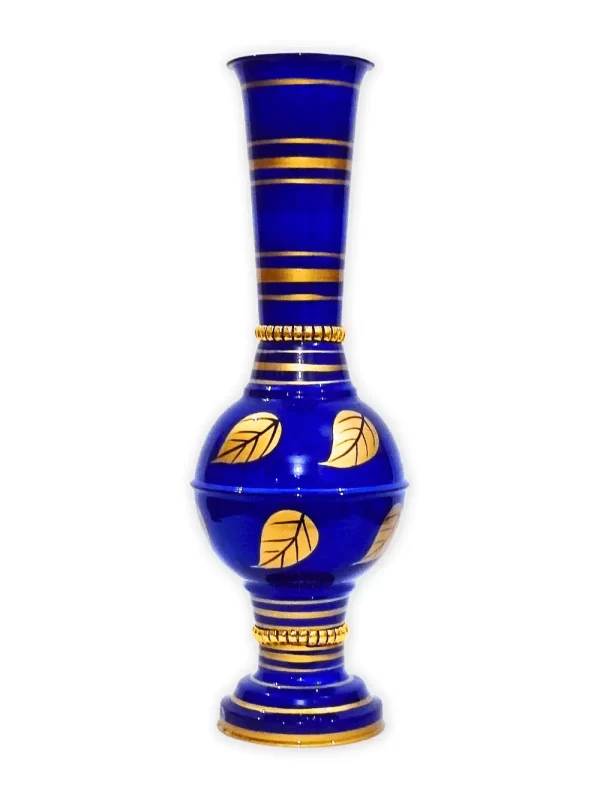 Stunning Handmade Matki Flower Vase with Golden Color Patta (Leaf) Design | Elegant 22-Inch Vase for Home Decor | Perfect for Wedding Centerpieces, Anniversary Gifts, and Birthday Presents - Blue - Image 2