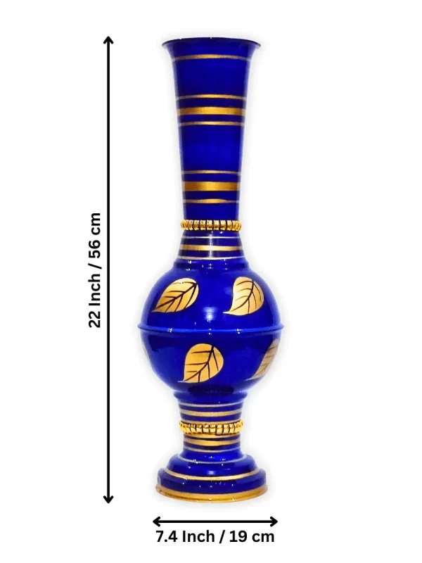 Stunning Handmade Matki Flower Vase with Golden Color Patta (Leaf) Design | Elegant 22-Inch Vase for Home Decor | Perfect for Wedding Centerpieces, Anniversary Gifts, and Birthday Presents - Blue - Image 5