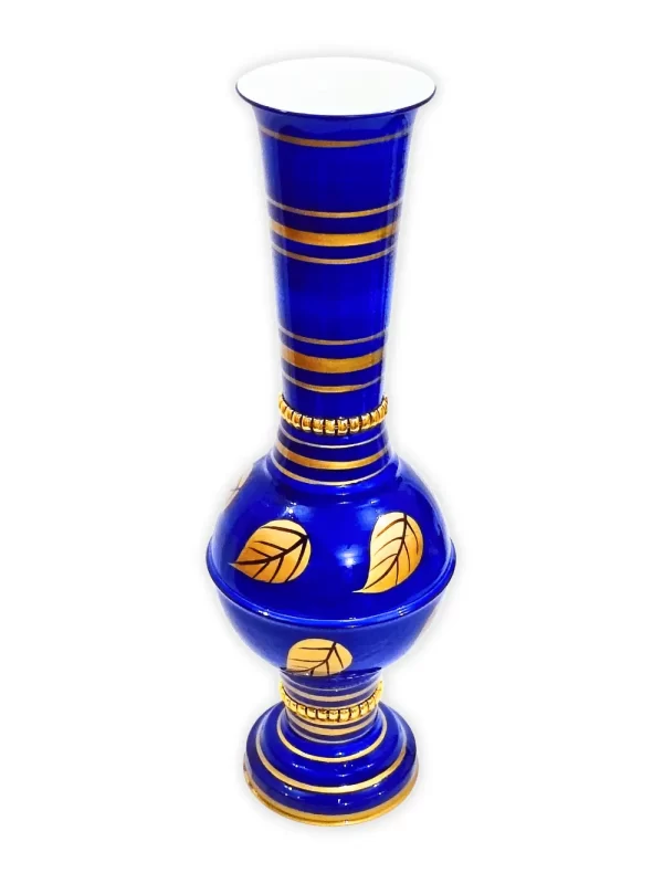 Stunning Handmade Matki Flower Vase with Golden Color Patta (Leaf) Design | Elegant 22-Inch Vase for Home Decor | Perfect for Wedding Centerpieces, Anniversary Gifts, and Birthday Presents - Blue - Image 4