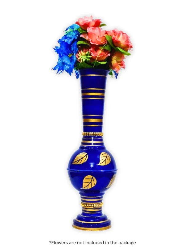 Stunning Handmade Matki Flower Vase with Golden Color Patta (Leaf) Design | Elegant 22-Inch Vase for Home Decor | Perfect for Wedding Centerpieces, Anniversary Gifts, and Birthday Presents - Blue - Image 3
