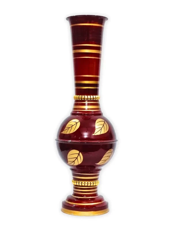 Stunning Handmade Matki Flower Vase with Golden Color Patta (Leaf) Design | Elegant 22-Inch Vase for Home Decor | Perfect for Wedding Centerpieces, Anniversary Gifts, and Birthday Presents - Brown - Image 2