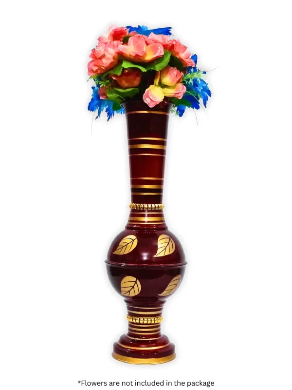 Stunning Handmade Matki Flower Vase with Golden Color Patta (Leaf) Design | Elegant 22-Inch Vase for Home Decor | Perfect for Wedding Centerpieces, Anniversary Gifts, and Birthday Presents - Brown - Image 3