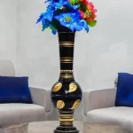 Stunning Handmade Matki Flower Vase with Golden Color Patta (Leaf) Design | Elegant 22-Inch Vase for Home Decor | Perfect for Wedding Centerpieces, Anniversary Gifts, and Birthday Presents - Black