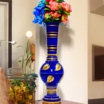 Stunning Handmade Matki Flower Vase with Golden Color Patta (Leaf) Design | Elegant 22-Inch Vase for Home Decor | Perfect for Wedding Centerpieces, Anniversary Gifts, and Birthday Presents - Blue