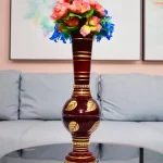 Stunning Handmade Matki Flower Vase with Golden Color Patta (Leaf) Design | Elegant 22-Inch Vase for Home Decor | Perfect for Wedding Centerpieces, Anniversary Gifts, and Birthday Presents - Brown