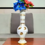 Stunning Handmade Matki Flower Vase with Golden Color Patta (Leaf) Design | Elegant 22-Inch Vase for Home Decor | Perfect for Wedding Centerpieces, Anniversary Gifts, and Birthday Presents - White