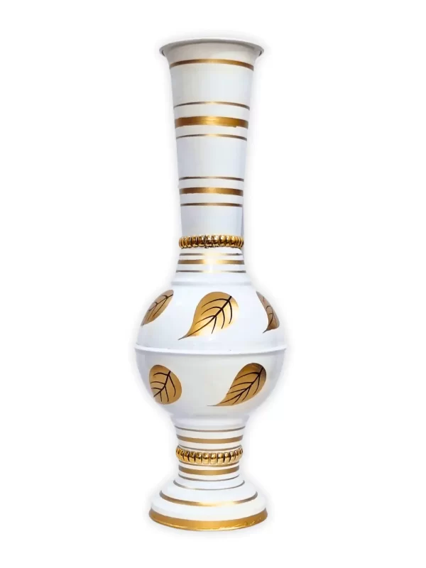 Stunning Handmade Matki Flower Vase with Golden Color Patta (Leaf) Design | Elegant 22-Inch Vase for Home Decor | Perfect for Wedding Centerpieces, Anniversary Gifts, and Birthday Presents - White - Image 2