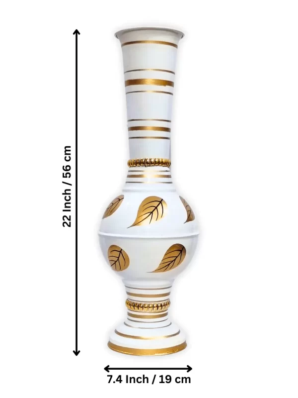 Stunning Handmade Matki Flower Vase with Golden Color Patta (Leaf) Design | Elegant 22-Inch Vase for Home Decor | Perfect for Wedding Centerpieces, Anniversary Gifts, and Birthday Presents - White - Image 5