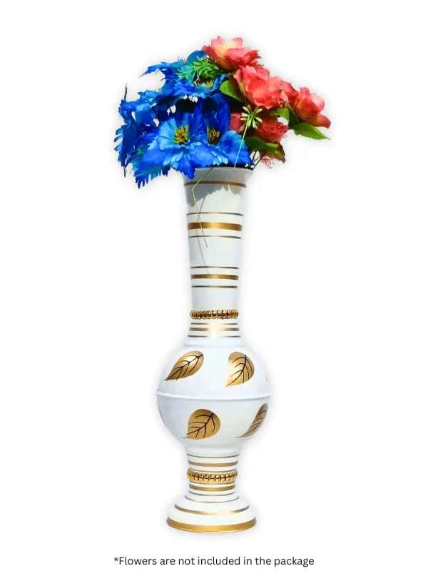 Stunning Handmade Matki Flower Vase with Golden Color Patta (Leaf) Design | Elegant 22-Inch Vase for Home Decor | Perfect for Wedding Centerpieces, Anniversary Gifts, and Birthday Presents - White - Image 3