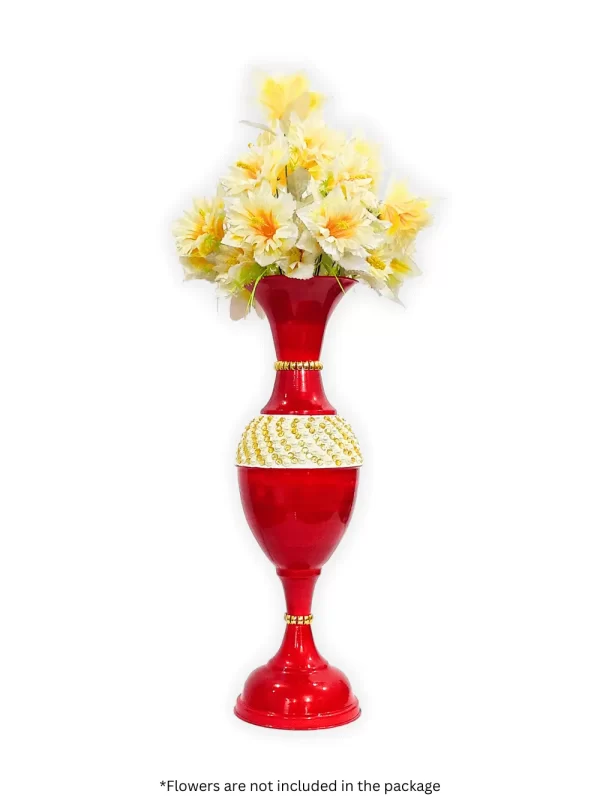 Youngsera 23-Inch Flower Vase: Glossy Red Vase with Encroached Golden Pearls for Luxurious Home Decor - Image 3