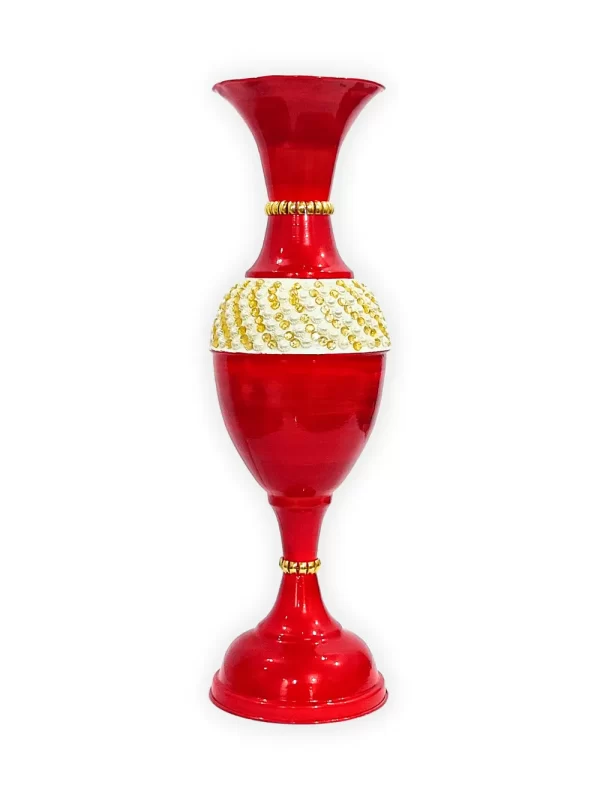 Youngsera 23-Inch Flower Vase: Glossy Red Vase with Encroached Golden Pearls for Luxurious Home Decor - Image 2