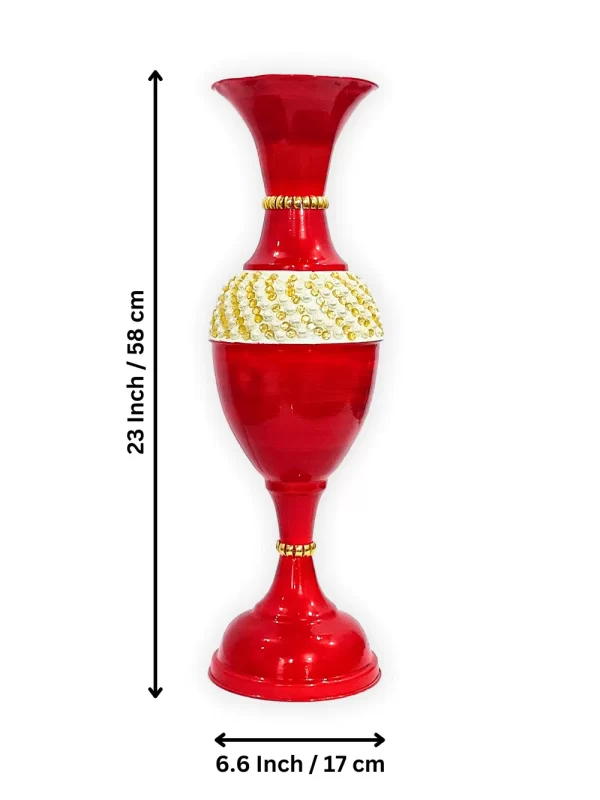 Youngsera 23-Inch Flower Vase: Glossy Red Vase with Encroached Golden Pearls for Luxurious Home Decor - Image 5