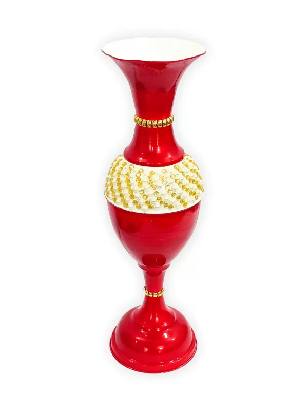 Youngsera 23-Inch Flower Vase: Glossy Red Vase with Encroached Golden Pearls for Luxurious Home Decor - Image 4