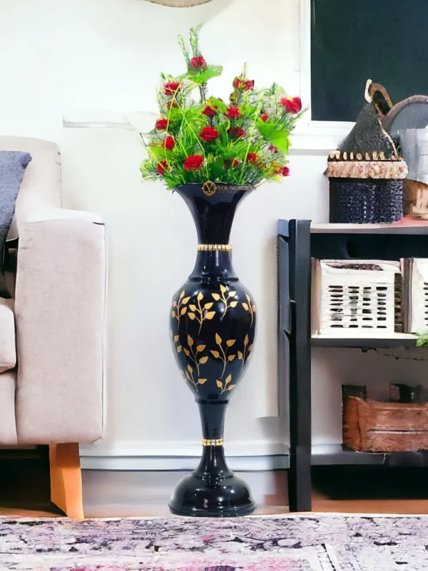Youngsera 24-Inch Flower Vase: Beautiful Black Vase with Golden Buds Design for Elegant Home Decor - Image 1