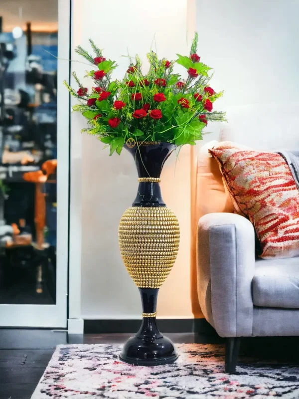 Youngsera 24-Inch Flower Vase: Elegantly Designed with Full Golden Chain on Black for Exquisite Home Decor - Image 1