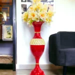 Youngsera 23-Inch Flower Vase: Glossy Red Vase with Encroached Golden Pearls for Luxurious Home Decor