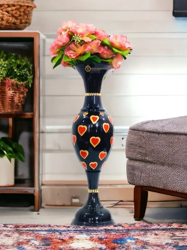Youngsera Handmade 24-Inch Flower Vase with Red Heart Design, Perfect for Home Decoration and Adding a Touch of Glamour and Romance to Your Living Space - Black - Image 1