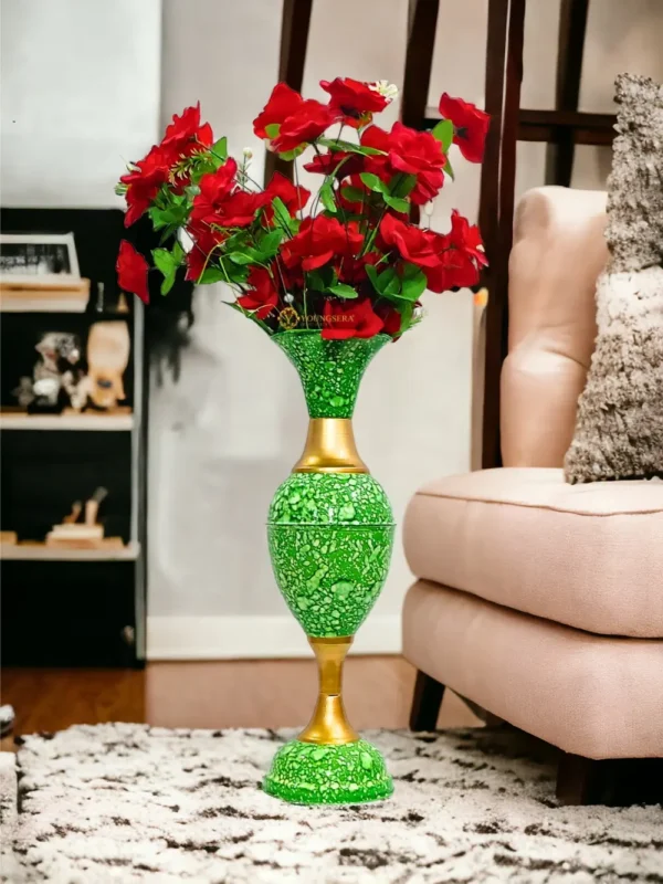 24 inch lifestyle marble green Youngsera - Timeless Beauty: Handcrafted Marble Flower Vase | 23 Inch Height | Perfect for Home decor, Living room, Dining table - Green - Image 1