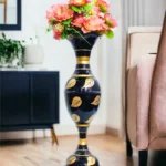 Exquisite Leaf-inspired Design: Youngsera Handmade 23-Inch Metal Flower Vase - Enhance Your Home Decor with Elegance - Black