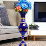 Exquisite Leaf-inspired Design: Youngsera Handmade 23-Inch Metal Flower Vase - Enhance Your Home Decor with Elegance - Blue