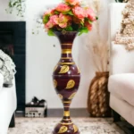 Exquisite Leaf-inspired Design: Youngsera Handmade 23-Inch Metal Flower Vase - Enhance Your Home Decor with Elegance - Brown