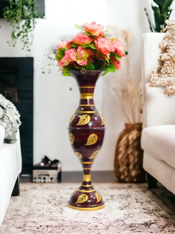 Exquisite Leaf-inspired Design: Youngsera Handmade 23-Inch Metal Flower Vase - Enhance Your Home Decor with Elegance - Brown - Image 1