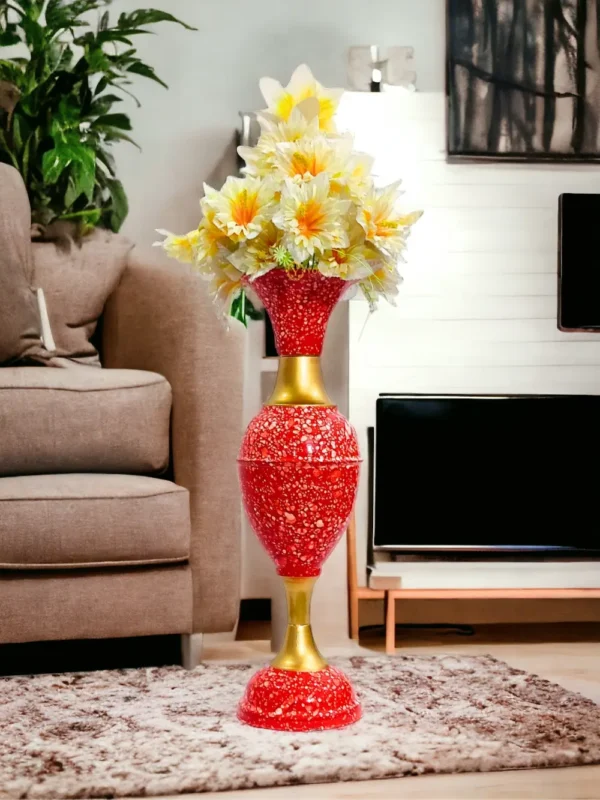 Youngsera - Timeless Beauty: Handcrafted Marble Flower Vase | 23 Inch Height | Perfect for Home decor, Living room, Dining table - Red - Image 1