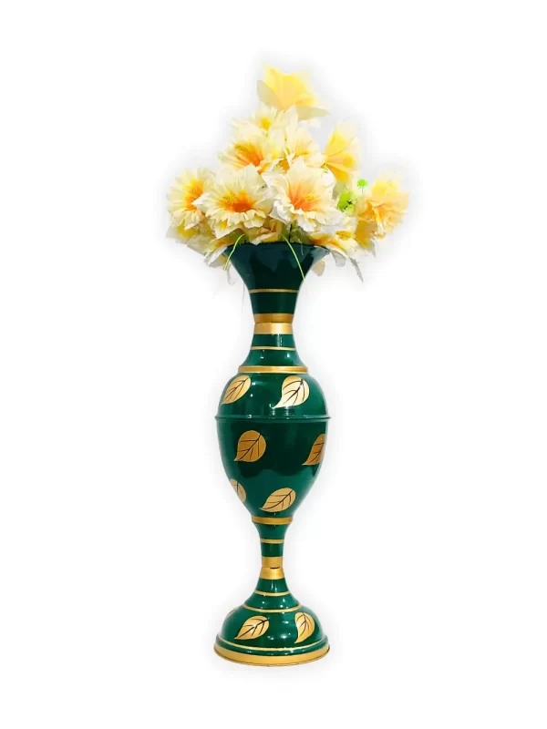 Exquisite Leaf-inspired Design: Youngsera Handmade 23-Inch Metal Flower Vase - Enhance Your Home Decor with Elegance - Green - Image 3