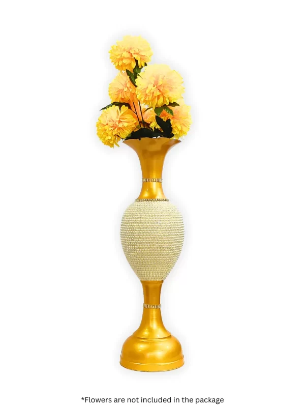 Youngsera 36-Inch Flower Vase: Exquisite Golden Vase with White Pearls for Luxurious Home Decor - Golden - Image 2