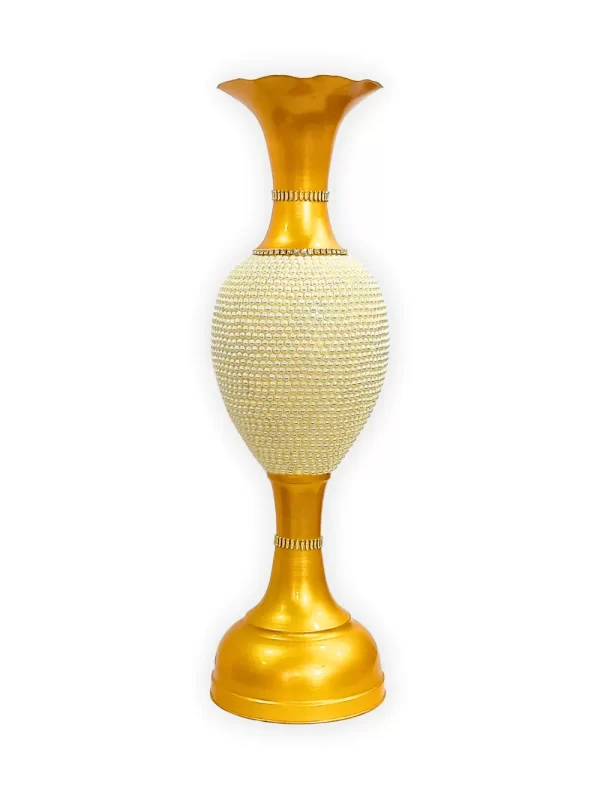 36 inch full moti golden main image Youngsera 36-Inch Flower Vase: Exquisite Golden Vase with White Pearls for Luxurious Home Decor - Golden - Image 1