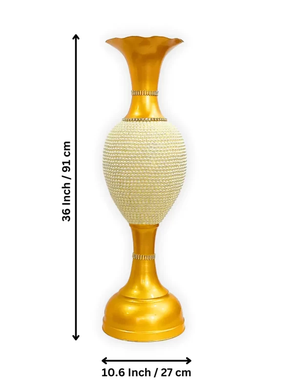 Youngsera 36-Inch Flower Vase: Exquisite Golden Vase with White Pearls for Luxurious Home Decor - Golden - Image 4