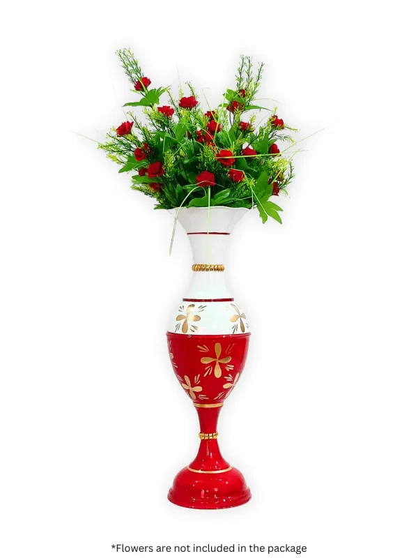 23 Inch Golden Flower Red Flower Exquisite 23-Inch Handcrafted Golden Flower Vase by Youngsera - Elegant Floral Design - Red - Image 3