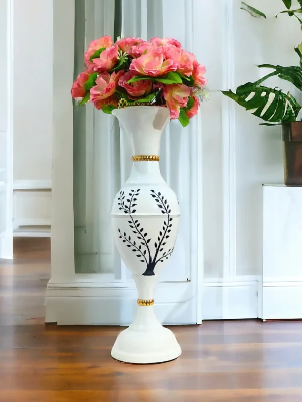 Youngsera Handmade 23-Inch Metal Flower Vase: Elevate Your Home Decor with Golden Tree Design - White - Image 1