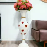 Youngsera Handmade 24-Inch Flower Vase with Red Heart Design, Perfect for Home Decoration and Adding a Touch of Glamour and Romance to Your Living Space - White