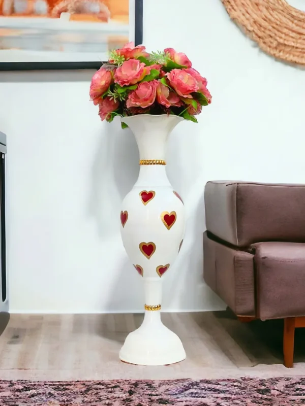 24 Inch Heart Lifestyle White 3 Youngsera Handmade 24-Inch Flower Vase with Red Heart Design, Perfect for Home Decoration and Adding a Touch of Glamour and Romance to Your Living Space - White - Image 1