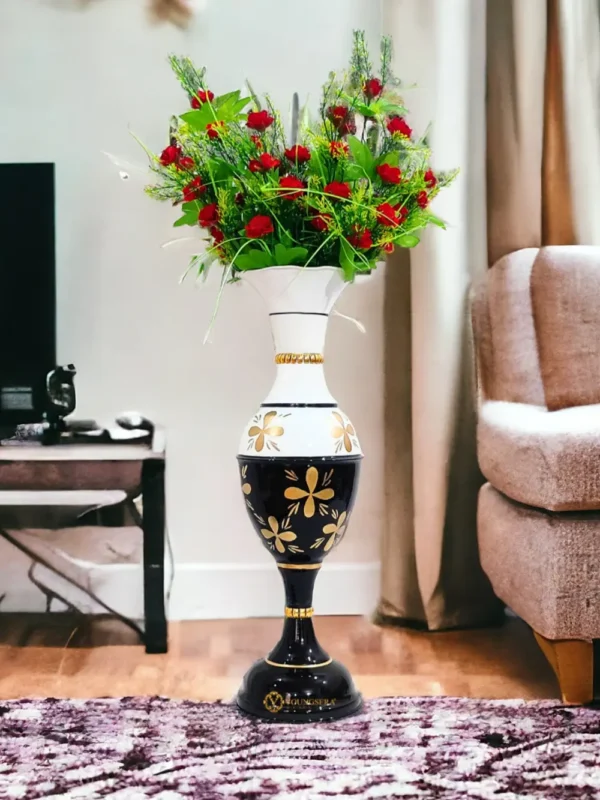 24 Inch Lifestyle Golden Flower Black 2 Exquisite 23-Inch Handcrafted Golden Flower Vase by Youngsera - Elegant Floral Design - Black - Image 1