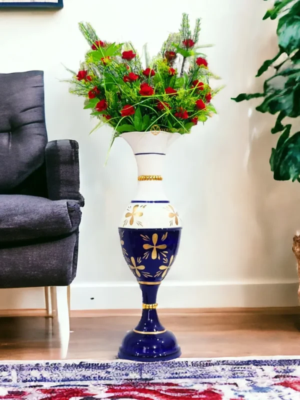 24 Inch Lifestyle Golden Flower Blue 5 Exquisite 23-Inch Handcrafted Golden Flower Vase by Youngsera - Elegant Floral Design - Blue - Image 1