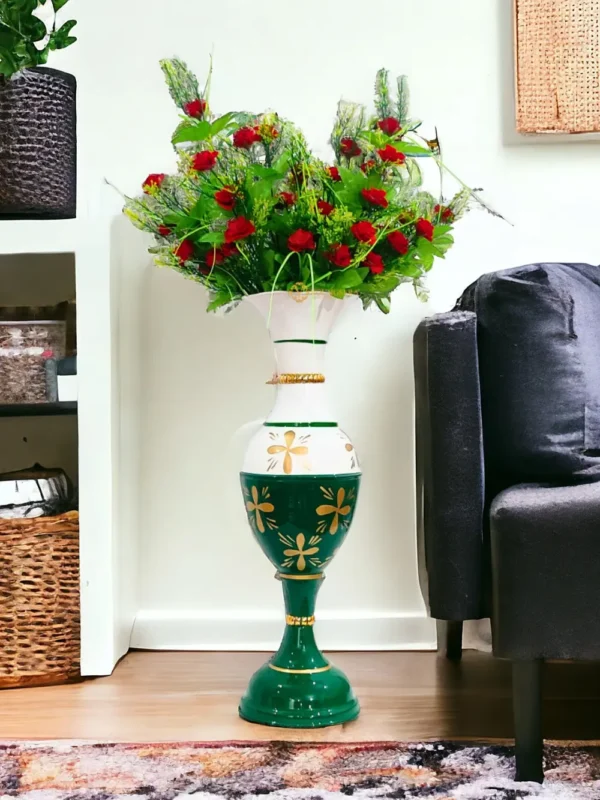 Exquisite 23-Inch Handcrafted Golden Flower Vase by Youngsera - Elegant Floral Design - Green - Image 1