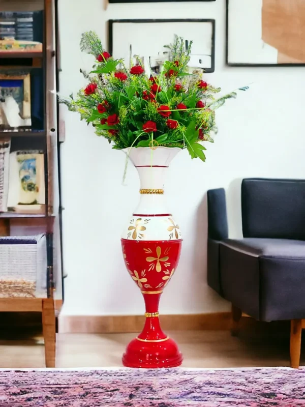 24 Inch Lifestyle Golden Flower Red 2 Exquisite 23-Inch Handcrafted Golden Flower Vase by Youngsera - Elegant Floral Design - Red - Image 1