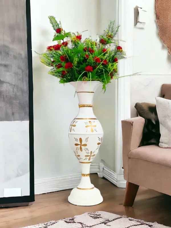 Exquisite 23-Inch Handcrafted Golden Flower Vase by Youngsera - Elegant Floral Design - White - Image 1